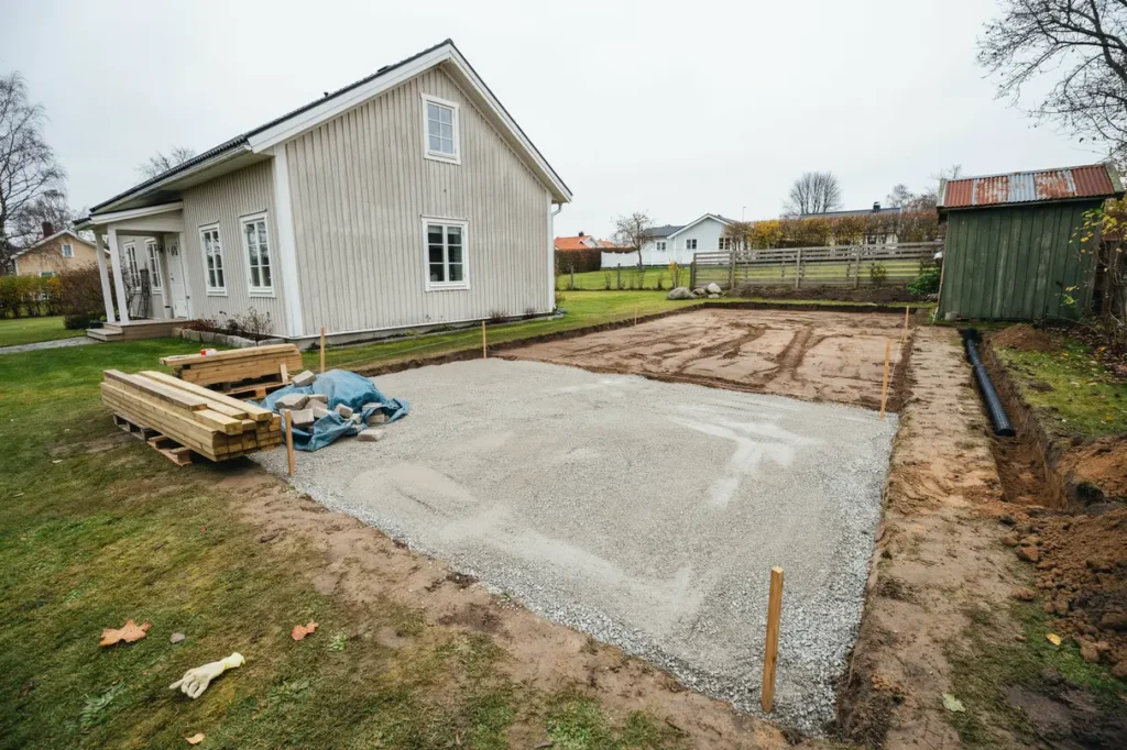 bygga carport vid huset markarbete och planering
