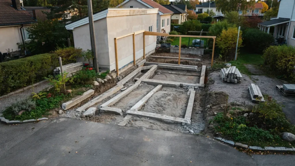 byggnation av carport med rivning av betongbalkar i tensta sp nga